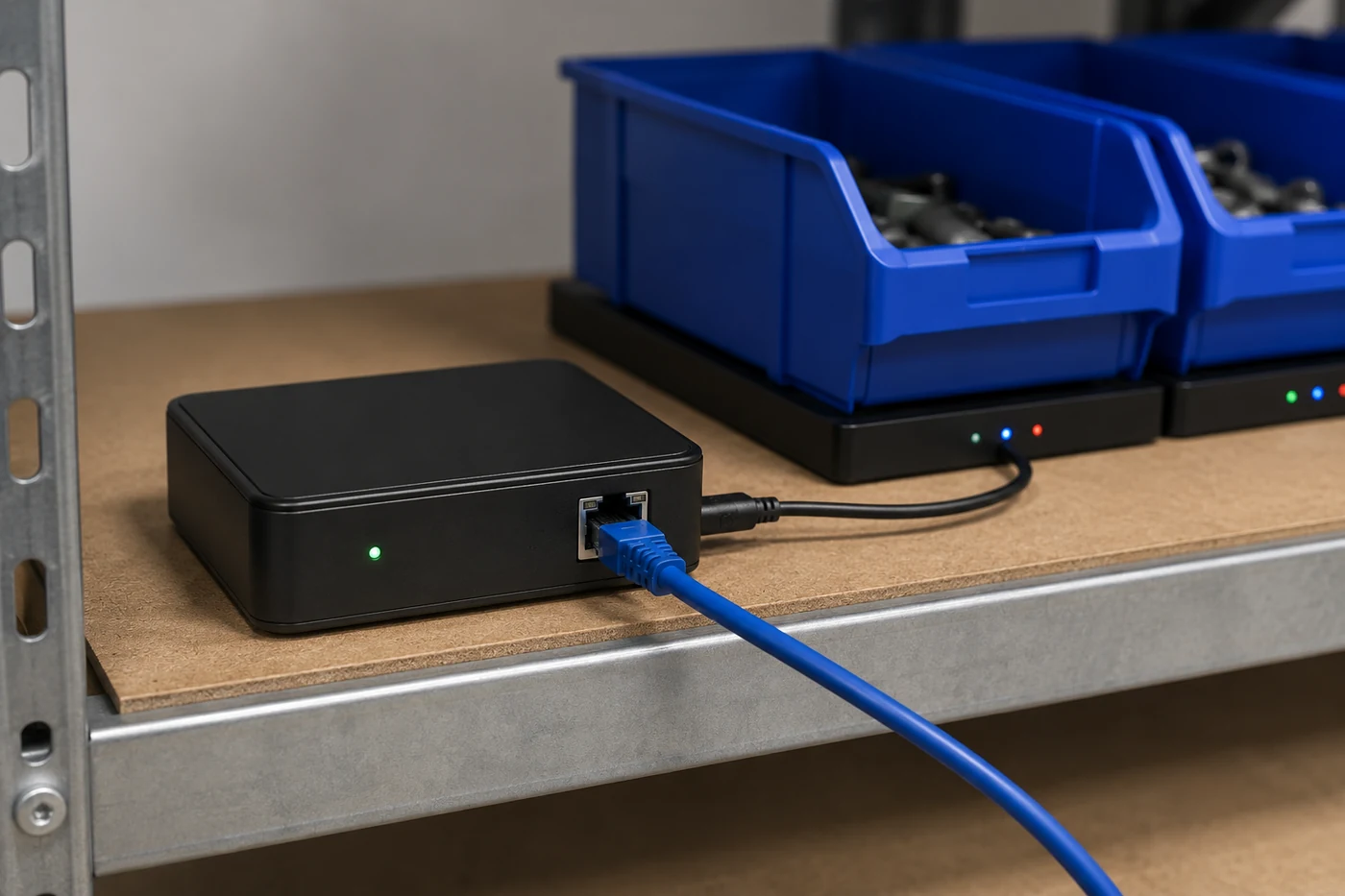 Portal connected to scales via USB-C with Ethernet cable to the network